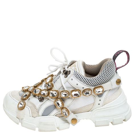 gucci ace sneakers with crystals - white|Gucci flashtrek with crystals white.